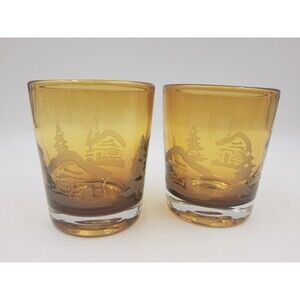 Homestudio Woodland Tumblers Double Old Log Cabin 4.25" Amber set of 2